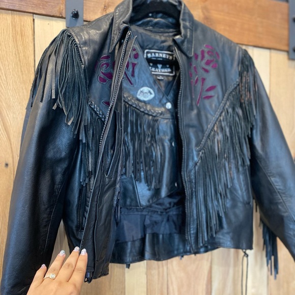 Purple and black Barney’s Leather fringe jacket only - Picture 5 of 5
